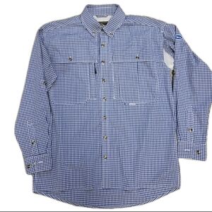 Drake Mens LS Button Up Shirt Gingham Plaid Wingshooter's Shirt Size Small Blue